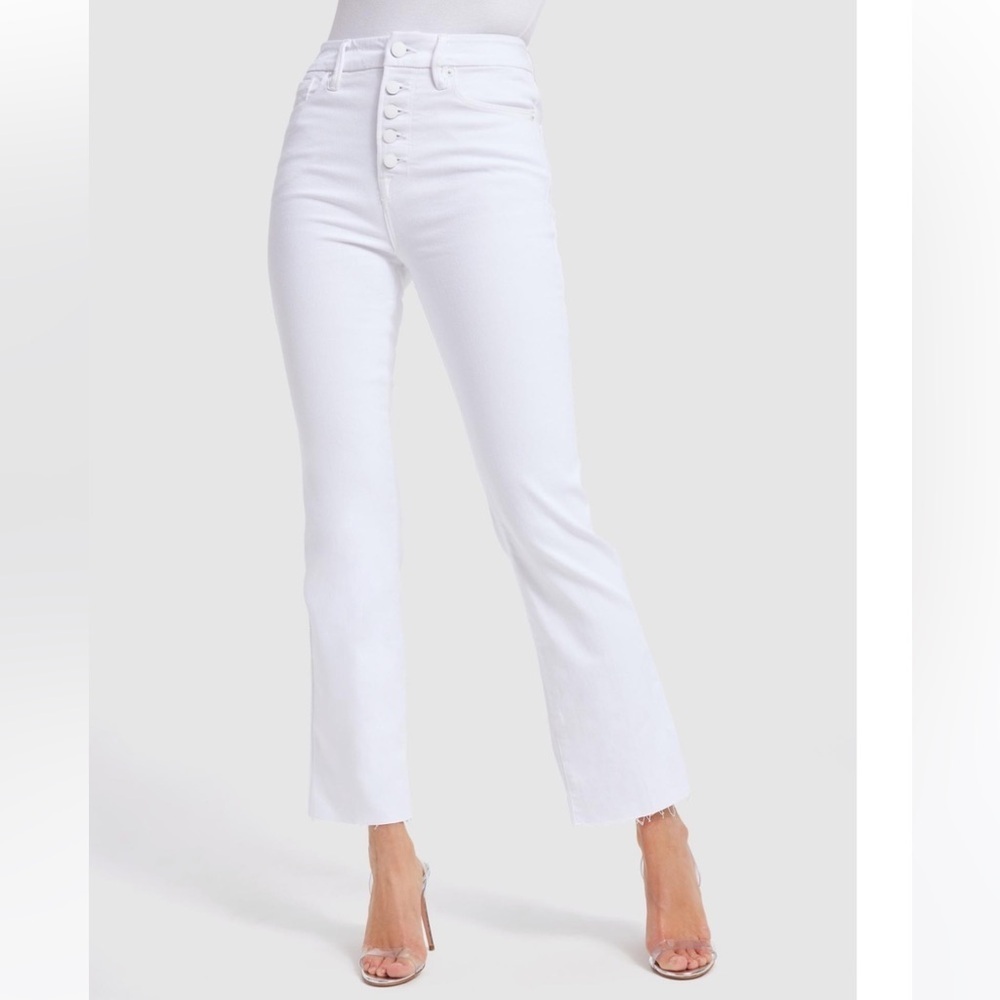 Good American Good Curve Straight Jeans In White Raw Edge School Slimming